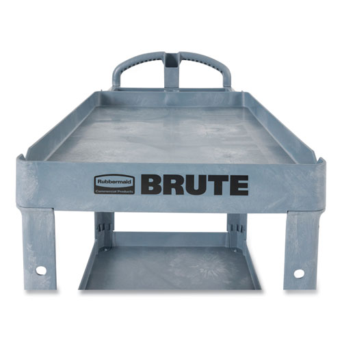 BRUTE Heavy-Duty Ergo Handle Utility Cart, Plastic, Two Shelves, 500 lb Capacity, 25.5" x 44" x 39", Gray