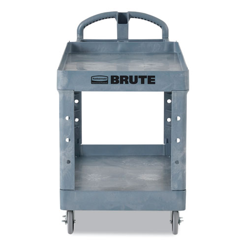 BRUTE Heavy-Duty Ergo Handle Utility Cart, Plastic, 2 Shelves, 750 lb Capacity, 26" x 55" x 33.25", Gray