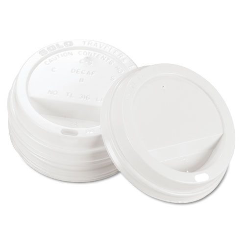 Image of Traveler Cappuccino Style Dome Lid, Polystyrene, Fits 10 oz to 24 oz Hot Cups, White, 100/Pack, 10 Packs/Carton