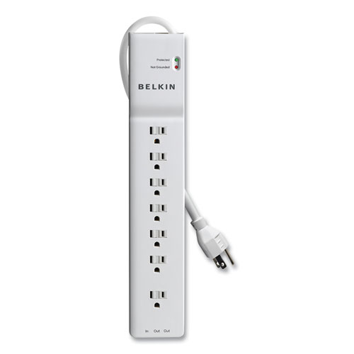 Home/Office Surge Protector, 7 AC Outlets, 6 ft Cord, 2,320 J, White