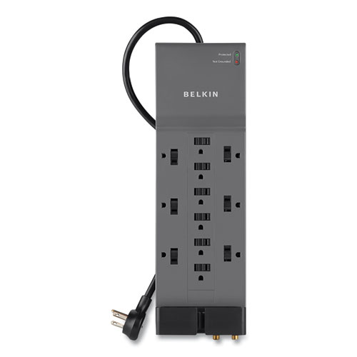 Professional Series SurgeMaster Surge Protector, 12 AC Outlets, 8 ft Cord, 3,780 J, Dark Gray