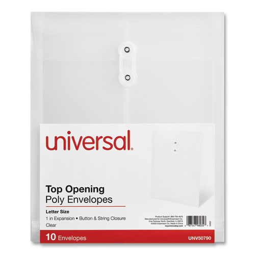 Top Opening Poly Envelopes, 1.25" Expansion, Letter Size, Clear, 10/Pack