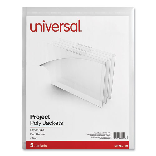 Project Poly Jackets, Letter Size, Clear, 5/Pack