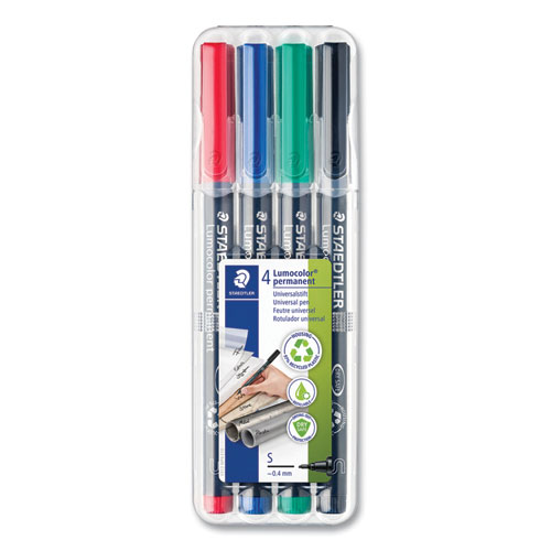 Image of Lumocolor Permanent Marker Pen, Porous Point, Extra-Fine, 0.4 mm, Assorted Ink Colors/Barrel, 4/Pack