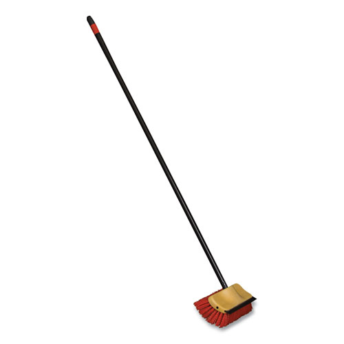 Image of O-Cedar® Commercial Bi-Level Floor Scrub Brush, Red Polypropylene Bristles, 10" Brush, 54" Black Metal Handle, 6/Carton