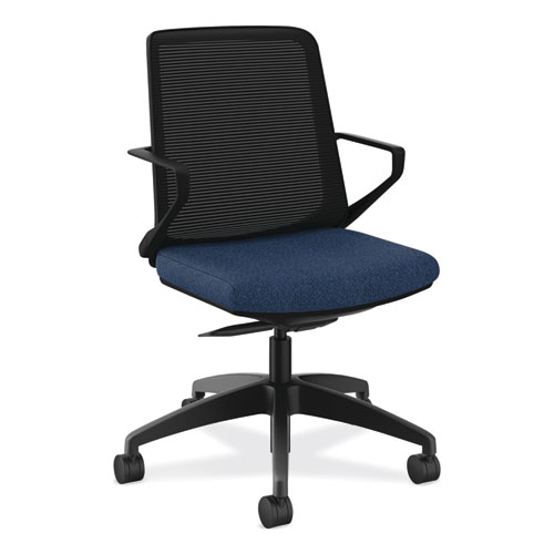 HON® Cliq Office Chair, Supports Up to 300 lb, 17" to 22" Seat Height, Navy Seat, Black Back/Base, Ships in 7-10 Business Days