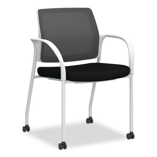 Image of Ignition Series Mesh Back Mobile Stacking Chair, Fabric Seat, 25 x 21.75 x 33.5, Black/White, Ships in 7-10 Business Days