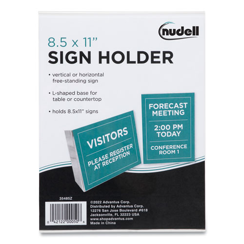 Image of Nudell™ Clear Plastic Sign Holder, Stand-Up, Slanted, 8.5 X 11