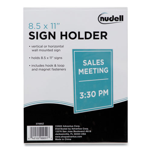 NuDell™ Clear Plastic All-Purpose Mountable Sign Holder, Magnetic/Hook-Loop, Horizontal/Vertical Orientation, 8.5 x 11 Insert