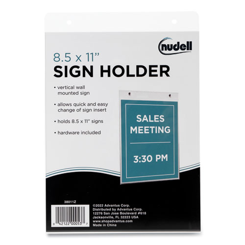 Image of Nudell™ Clear Plastic Sign Holder, Wall Mount, 8.5 X 11