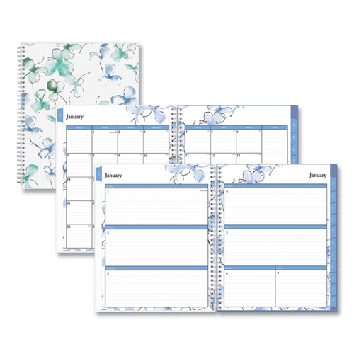 Blue Sky® Lindley Weekly/Monthly Planner, Lindley Floral Artwork, 11 x 8.5, White/Blue/Green Cover, 12-Month (Jan to Dec): 2024
