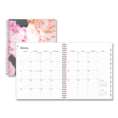 Joselyn Monthly Wirebound Planner, Joselyn Floral Artwork, 10 x 8, Pink/Peach/Black Cover, 12-Month (Jan to Dec): 2024