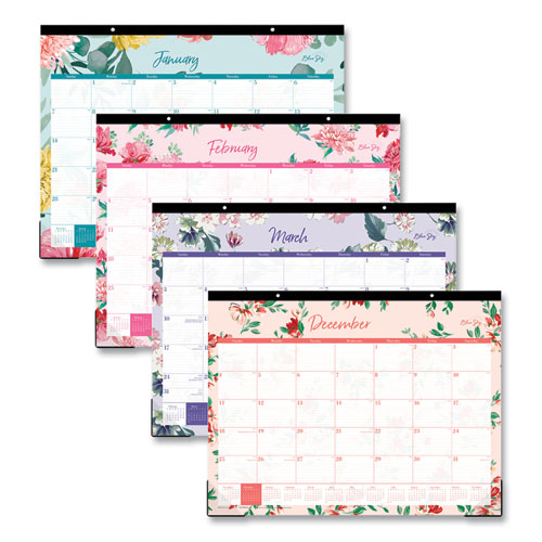 Blue Sky® Reflections Desk Pad Calendar, Floral Artwork, 22 x 17, Assorted Sheet Colors, Black Headband, 12-Month (Jan to Dec), 2024