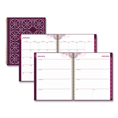 Blue Sky® Gili Weekly/Monthly Planner, Gili Jewel Tone Artwork, 11 X 8.5, Plum Cover, 12-Month (Jan To Dec): 2024
