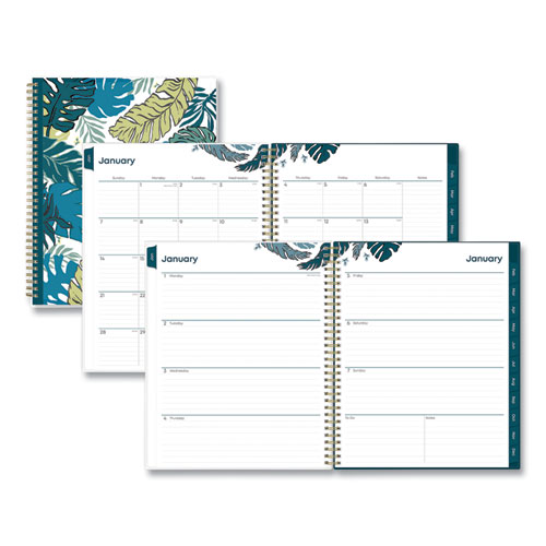 Grenada Create-Your-Own Cover Weekly/Monthly Planner, Jungle Leaf Artwork, 11 x 8.5, Green/Blue Cover, 12-Month(Jan-Dec):2024