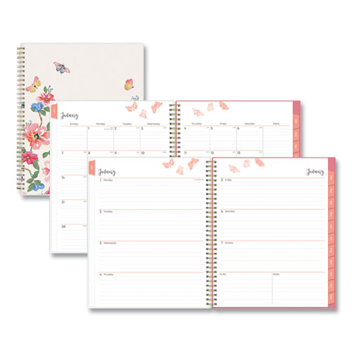 Blue Sky® Fly By Frosted Weekly/Monthly Planner, Fly By Butterflies Artwork, 8 x 5, Blush/Pink Cover, 12-Month (Jan to Dec): 2024