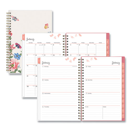Blue Sky® Fly By Frosted Weekly/Monthly Planner, Fly By Butterflies Artwork, 8 X 5, Blush/Pink Cover, 12-Month (Jan To Dec): 2024