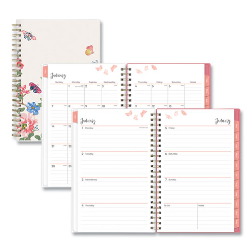 Blue Sky Joselyn Weekly/Monthly Planner, Joselyn Floral Artwork, 8 x 5, Pink/Peach/Black Cover, 12-Month (Jan to Dec): 2024