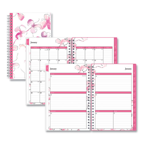 Image of Breast Cancer Awareness Create-Your-Own Cover Weekly/Monthly Planner, Orchid Artwork, Pink/White, 12-Month (Jan to Dec): 2024
