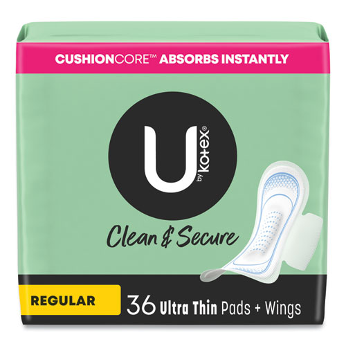 U by Kotex Security Regular Ultrathin Pad with Wings, Unscented, 36/Pack