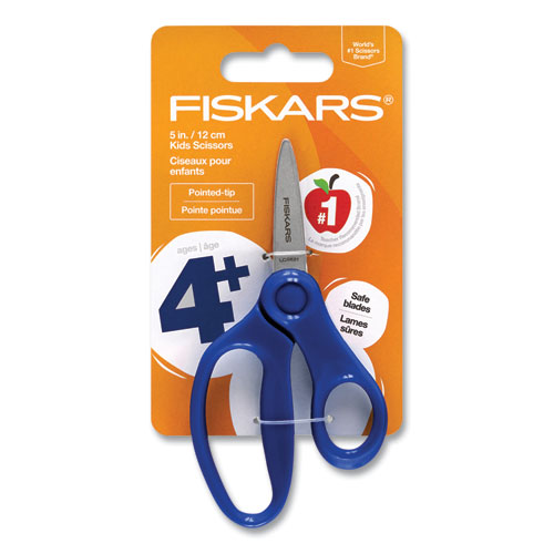 Kids Scissors, Pointed Tip, 5" Long, 1.75" Cut Length, Straight Handle, Randomly Assorted Handle Color