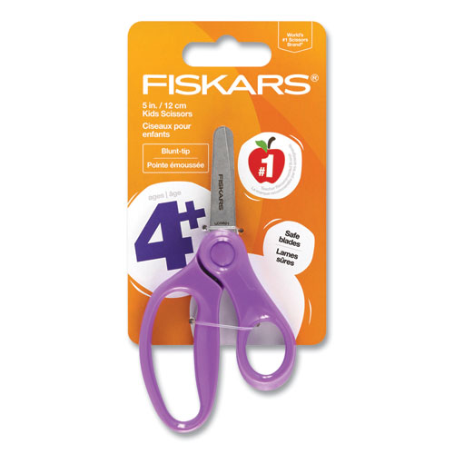 Kids Scissors, Rounded Tip, 5" Long, 1.75" Cut Length, Straight Handle, Randomly Assorted Handle Color