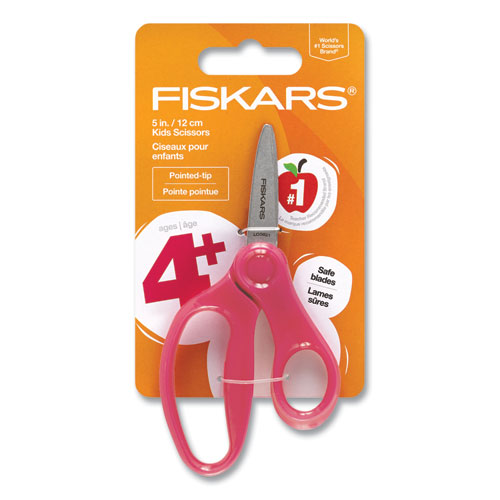 Kids Scissors, Pointed Tip, 5" Long, 1.75" Cut Length, Straight Handle, Randomly Assorted Handle Color