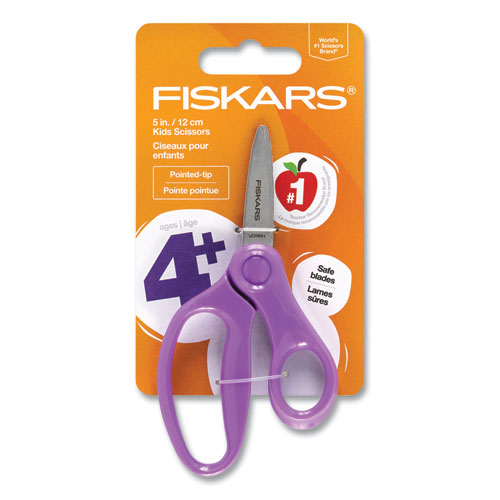 Kids Scissors, Pointed Tip, 5" Long, 1.75" Cut Length, Straight Handle, Randomly Assorted Handle Color