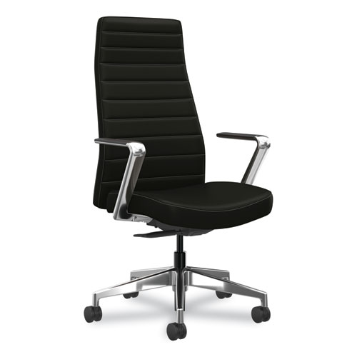 Cofi Executive High Back Chair, Supports Up to 300 lb, 15.5 to 20.5 Seat Height, Black Seat/Back, Polished Aluminum Base