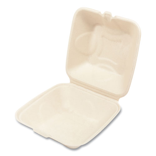 Boardwalk® Bagasse Pfas-Free Food Containers, 1-Compartment, 6 X 6 X 3.19, White, Bamboo/Sugarcane, 500/Carton