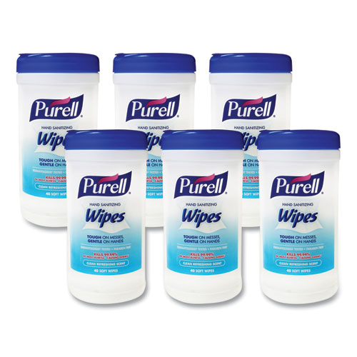 Hand Sanitizing Wipes, 7 x 6, Clean Scent, White, 40/Canister, 6/Carton