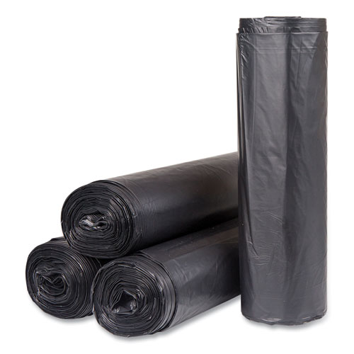 High-Density Commercial Can Liners, 60 gal, 22 mic, 43" x 48", Black, 25 Bags/Roll, 6 Interleaved Rolls/Carton
