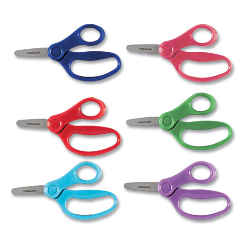 Image of Kids Scissors, Rounded Tip, 5" Long, 1.75" Cut Length, Straight Handles, Randomly Assorted Colors