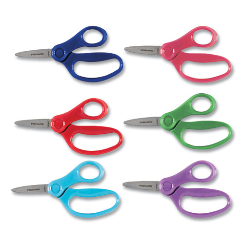 Image of Kids Scissors, Pointed Tip, 5" Long, 1.75" Cut Length, Straight Handles, Randomly Assorted Colors