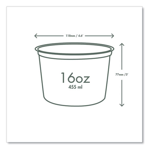 Round Deli Pots, Compostable, 16 oz, 4.6 Diameter x 3" h, Clear, Plastic, 500/Carton