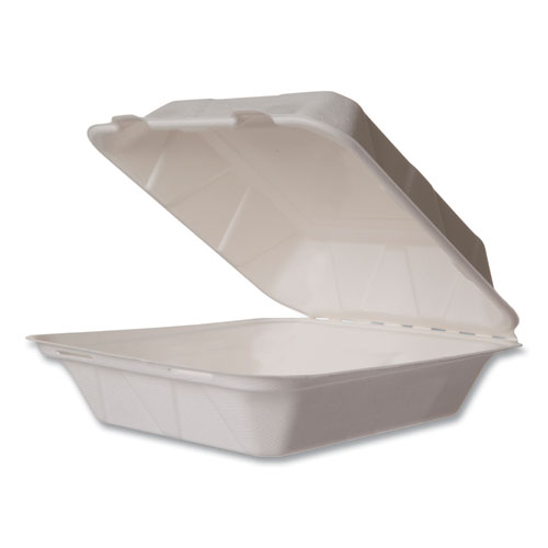 Image of Nourish Molded Fiber Takeout Containers, 7.9 x 7.9 x 2.9, White, Sugarcane, 200/Carton