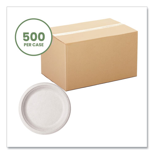 Molded Fiber Tableware, Compostable, Plate, 9" dia, White, 500/Carton