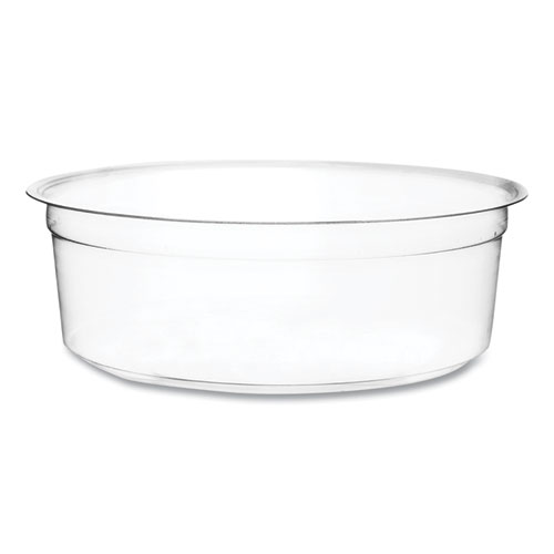 Vegware™ Round Deli Pots, 8 oz, 4.6" Diameter x 1.5"h, Clear, Plastic, 500/Carton