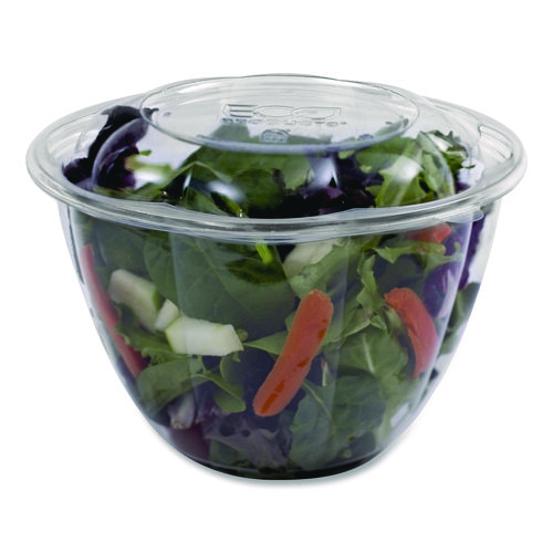 Renewable and Compostable Salad Bowls with Lids, 48 oz, Clear, Plastic, 150/Carton