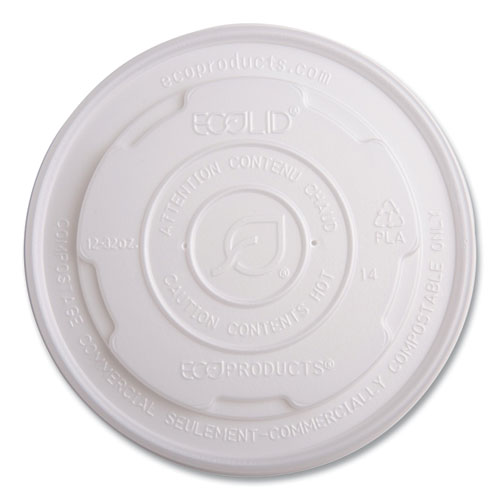 Eco-Products® World Art PLA-Laminated Soup Container Lids for 12 oz, 16 oz, 32 oz, White, Plastic, 50/Pack, 10 Packs/Carton