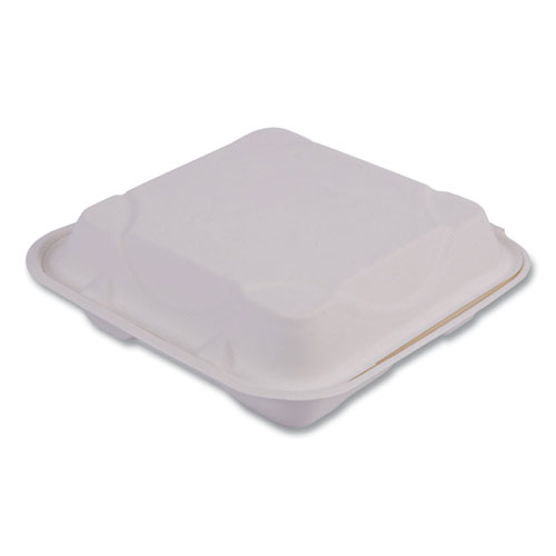 Eco-Products® Bagasse Hinged Clamshell Containers, 3-Compartment, 9 x 9 x 3, White, Sugarcane, 50/Pack, 4 Packs/Carton