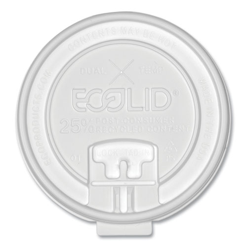 25% Recycled Content Dual-Temp Lock Tab Lid with Straw Slot, Clear, Fits 10 oz to 20 oz Cups, 50/Pack, 12 Packs/Carton
