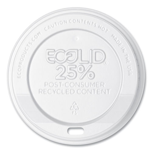 EcoLid 25% Recycled Content Hot Cup Lid, White, Fits 10 oz to 20 oz Cups, 100/Pack, 10 Packs/Carton