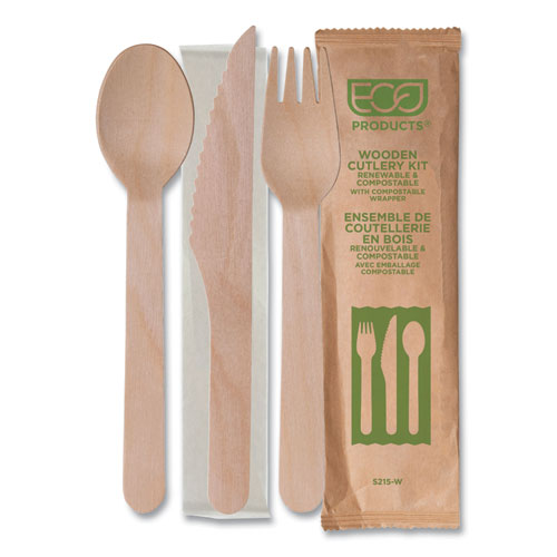 Wood Cutlery, Fork/Knife/Spoon/Napkin, Natural, 500/Carton