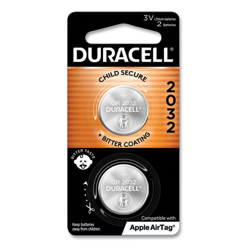 Duracell® Lithium Coin Batteries With Bitterant, 2032, 2/Pack