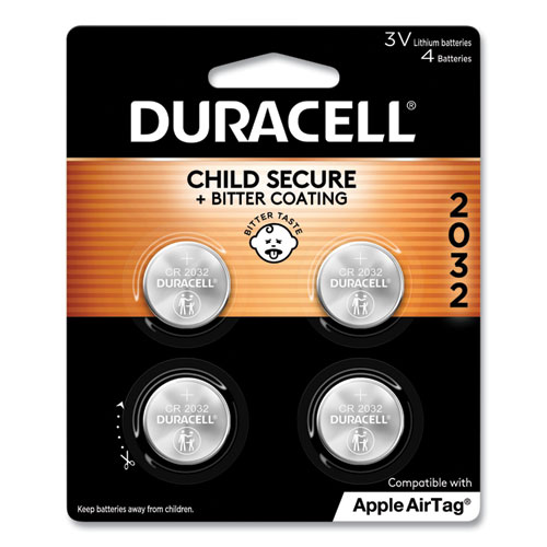 Duracell® Lithium Coin Batteries With Bitterant, 2032, 4/Pack
