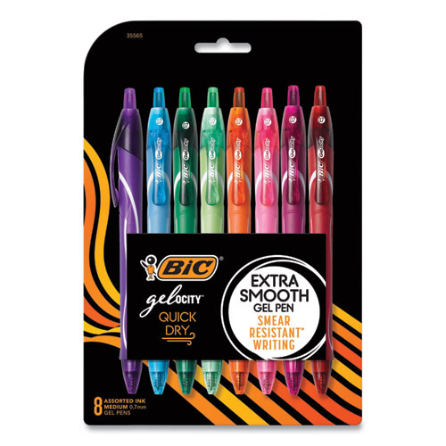 Bic® Gel-Ocity Quick Dry Gel Pen, Retractable, Medium 0.7 Mm, Assorted Ink And Barrel Colors, 8/Pack