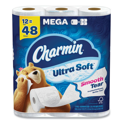 Image of Ultra Soft Bathroom Tissue, Mega Roll, Septic Safe, 2-Ply, White, 224 Sheets/Roll, 12 Rolls/Pack, 4 Packs/Carton