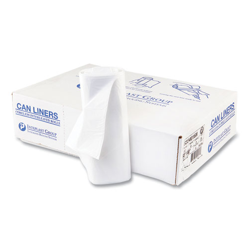 Inteplast Group High-Density Interleaved Commercial Can Liners, 30 gal, 8 microns, 30 x 37, Clear
