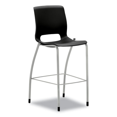 Image of Motivate Four-Leg Cafe Height Stool, Supports Up to 300 lb, 30" Seat Height, Onyx Seat, Onyx Back, Platinum Base